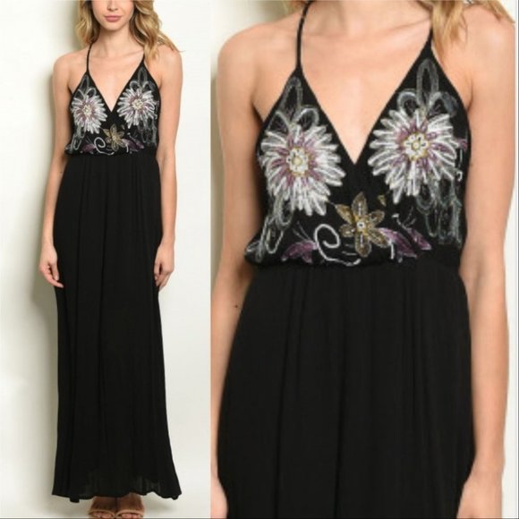 DRESS MAXI BLACK EMBROIDERY DRESS - Picture 1 of 3
